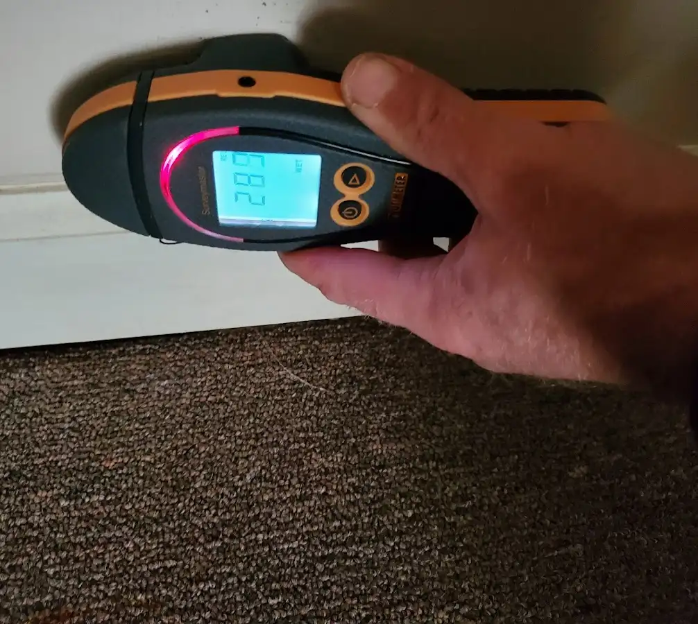 Moisture detection at baseboard during Sewage Cleanup & Sanitation in Smithville